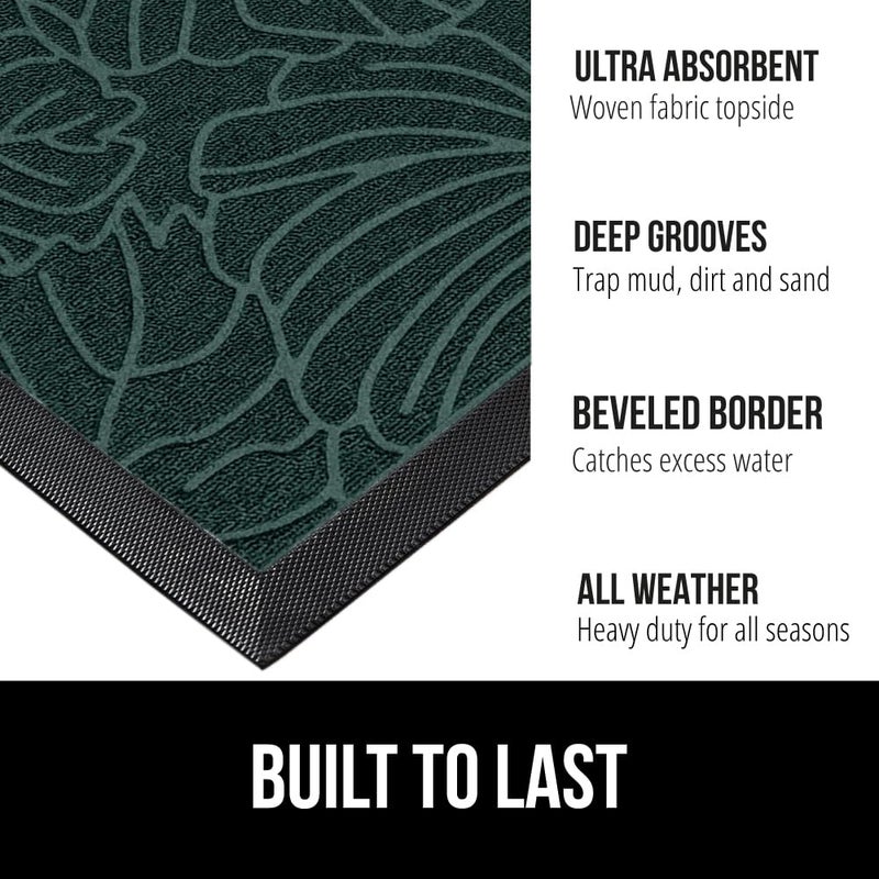 GORILLA GRIP 100% Waterproof All-Season WeatherMAX Doormat US Designed Natural Rubber, Stain and Fade Resistant, Low Profile Indoor Outdoor Door Mats, Easy Clean Patio Mat, 29x17, Green Palm - Image 2
