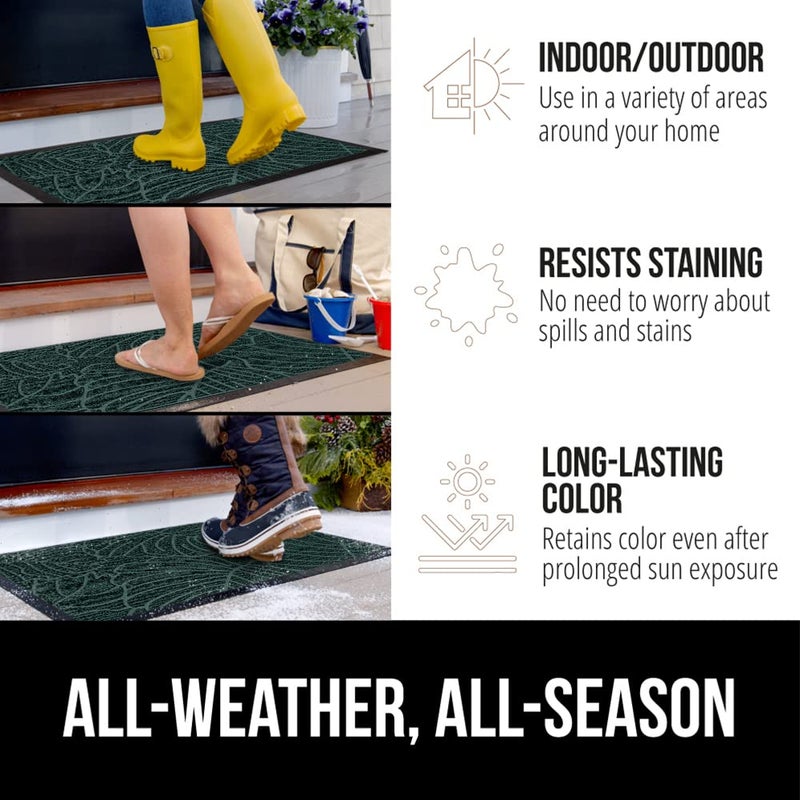 GORILLA GRIP 100% Waterproof All-Season WeatherMAX Doormat US Designed Natural Rubber, Stain and Fade Resistant, Low Profile Indoor Outdoor Door Mats, Easy Clean Patio Mat, 29x17, Green Palm - Image 3