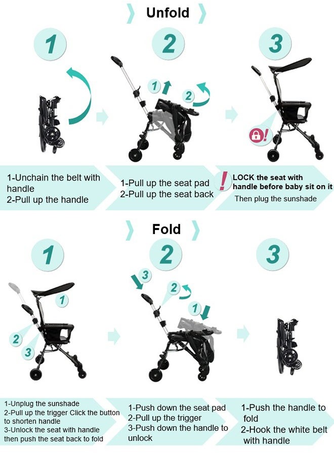 Generic Baby Stroller Foldable Portable Travel Convertible Lightweight One Hand Carry Pocket Convenient Baby Stroller With 360° View, Two-Way Rotational Seat, Sunshade, Smooth Wheels, Foot Brake, Reversible Handle And Shock Absorbent System  - Image 3