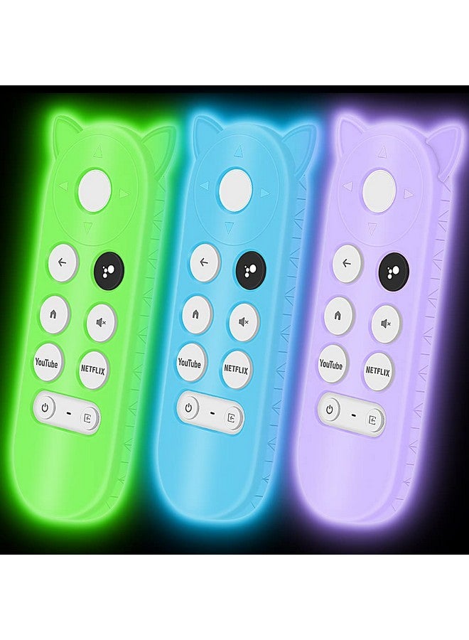 Oyrlize 3Pack Silicone Protective Case For Google Chromecast Remote Control,Remote Case Holder Skin For Google 2020 Voice Remote,Shockproof Bumper Remote Back Covers Protector -Glowpurple Glowblue Glowgreen - Image 1