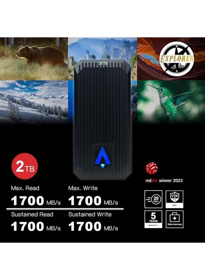 Exascend Explorer 2 TB Portable SSD - Up to 1700MB/s - USB-C, USB 3.2 Gen 2 , IP67,20Gbps - Image 2