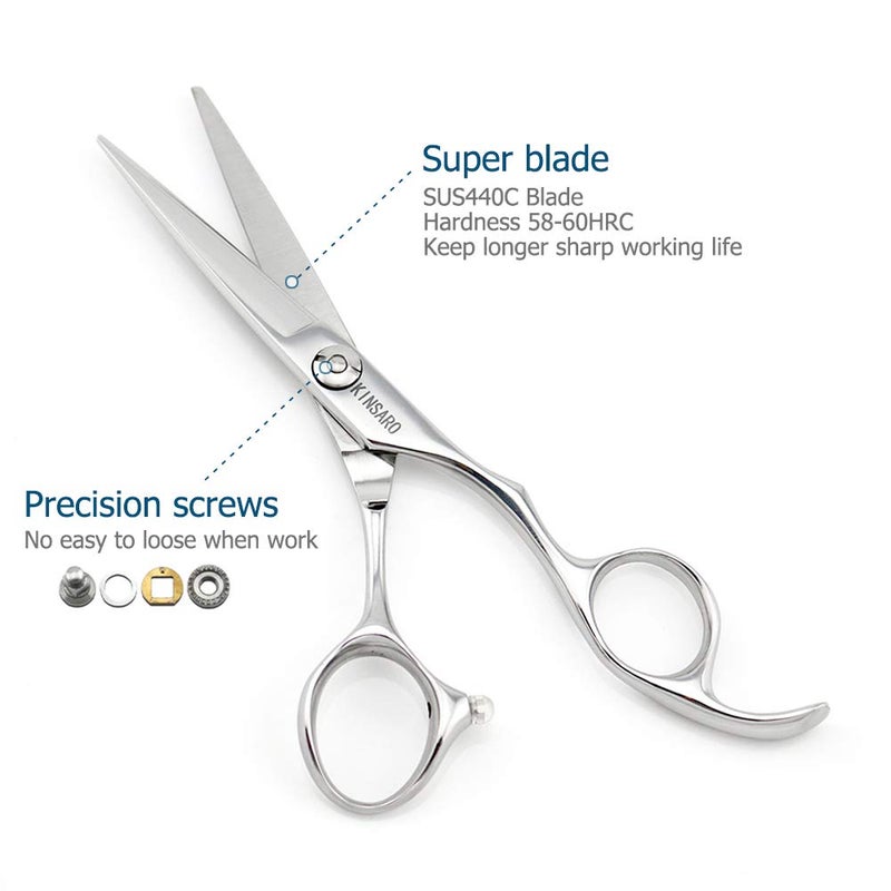 KINSARO 5.5" Barber Hair scissors Professional Hair Cutting Shears 440C Hair Cutting Scissors Shears Haircut Scissors Silvery Convex Blades KINSARO for Hairdresser Barber or Home Use - Image 3
