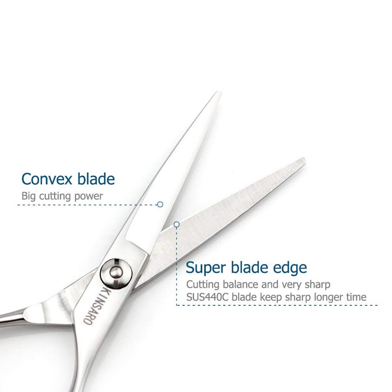 KINSARO 5.5" Barber Hair scissors Professional Hair Cutting Shears 440C Hair Cutting Scissors Shears Haircut Scissors Silvery Convex Blades KINSARO for Hairdresser Barber or Home Use - Image 4