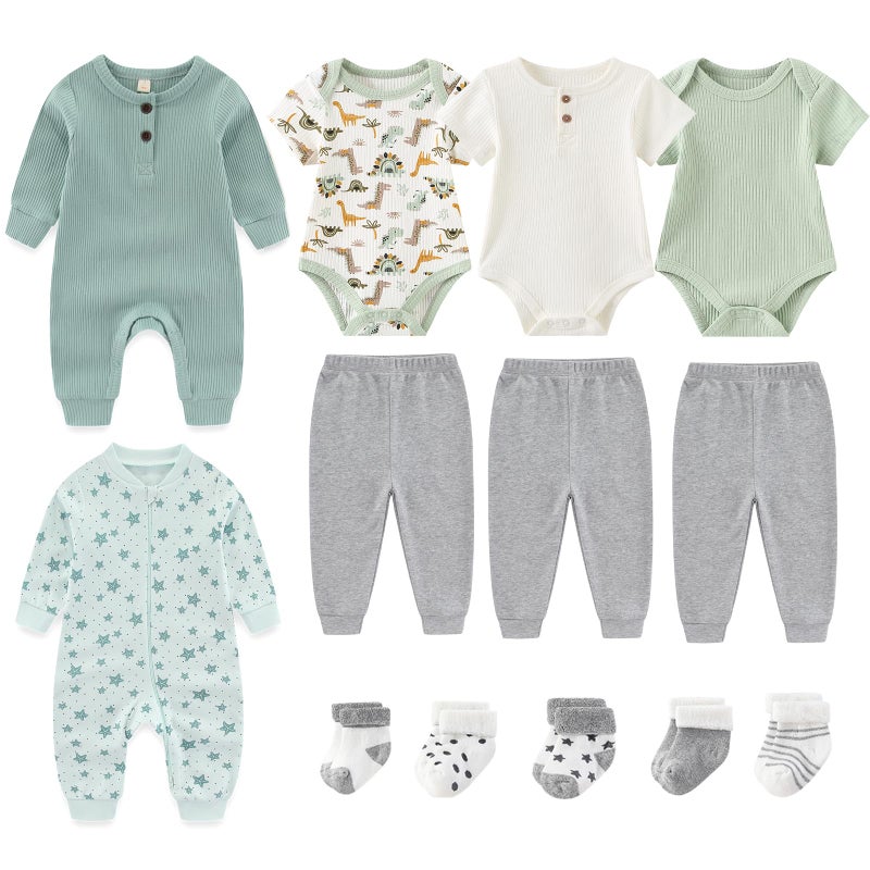 Ruliby Baby Boy Bodysuit and Pant Sets Ribbed Romper Soft Newborn Clothes Outfits Layette Gift Set 0-3 Month - Image 1