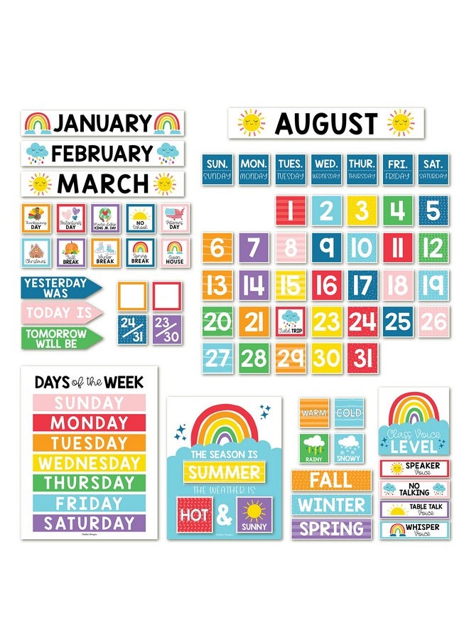 Hadley Designs Colorful Classroom Calendar Set Bulletin Board Sets For Teachers - Bulletin Board Calendar For Classroom, School Calendar, Calendar Bulletin Board Set For Classroom Decoration  - Image 1