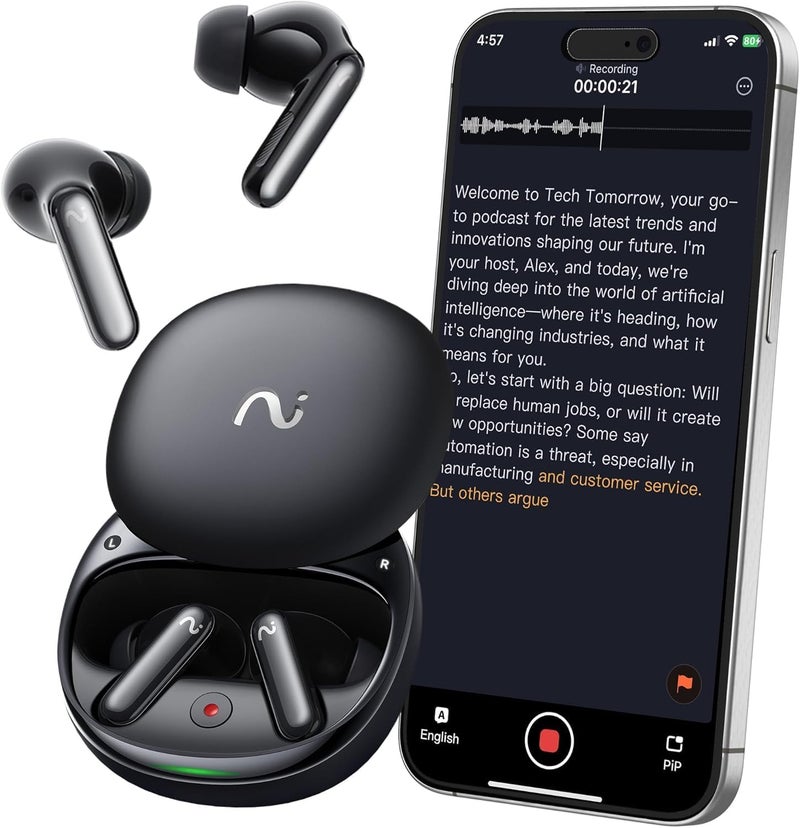 Viaim RecDot AI Earbuds - AI Meeting Assistant with Real-Time Transcription & Translation (16 Languages), FlashRecord, 48dB ANC, To-Do Lists & Summaries - Black - Image 1