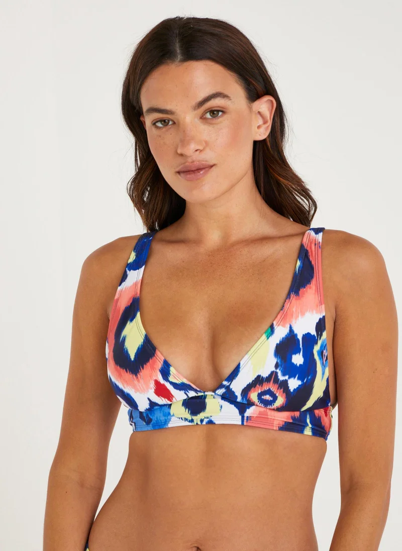 Matalan Multicoloured Print High Apex Bikini Top