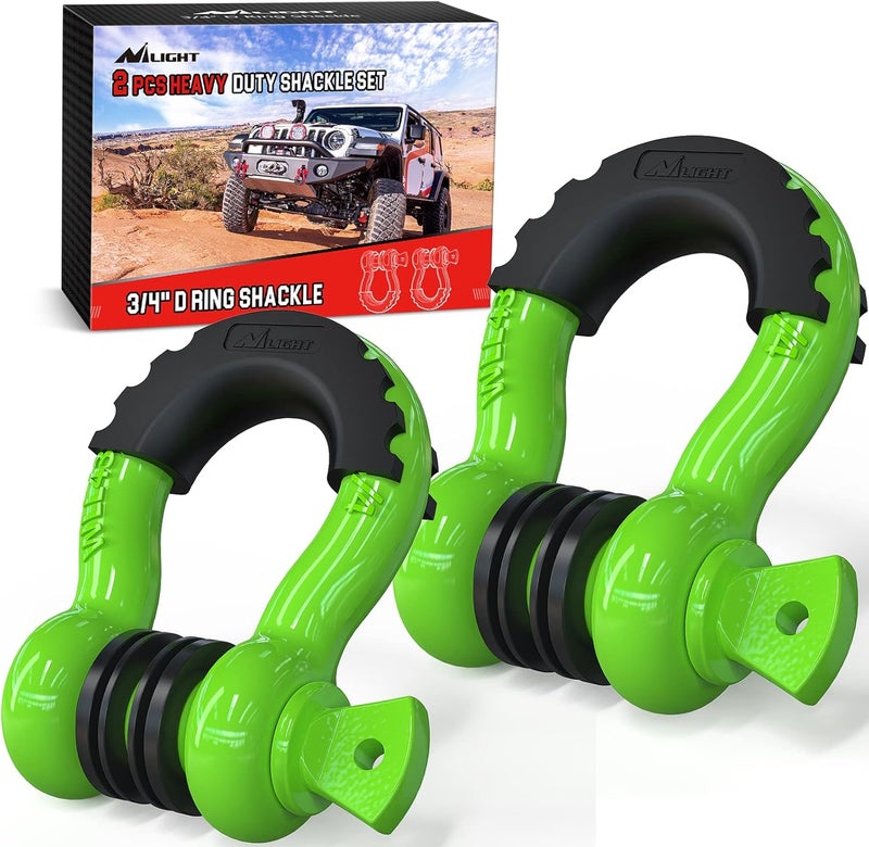 Nilight Multi-demand compliant quality 2 Pack 3/4" D-Ring Shackle with 7/8" Screw Pin 41,887lbs Break Strength, Heavy Duty Off Road Recovery Shackle with Isolators Washers for Use with Tow Strap, Winch, Off-Road Jeep Truck Vehicle Global assemble options - Image 1