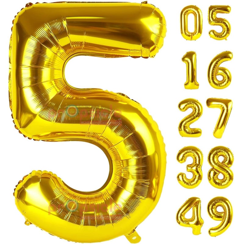 Propsicle 32 inch Birthday Foil 5 Number Helium Balloon Party Decoration Golden Pack of 1  5 Year No Balloons BirthdayAnniversary  Five Number - Image 1