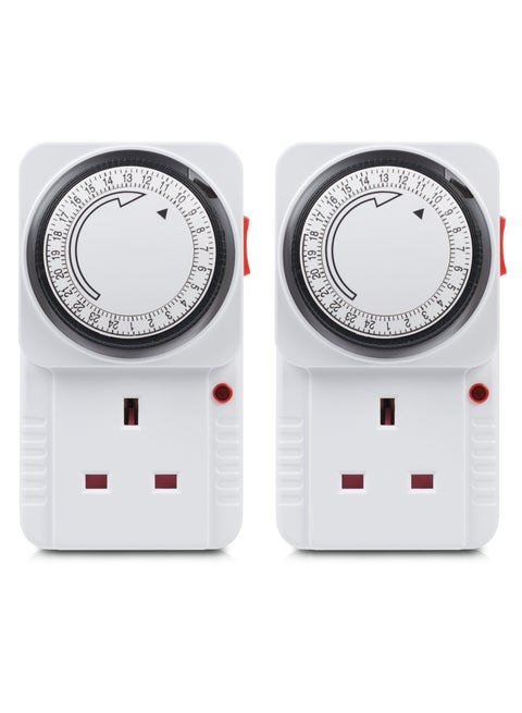 Timer Plug Socket, 24 Hour Programmable Mechanical Timer Plug Switch, Energy Saving UK Plug-in Indoor Timer Socket, for Lights, Indoor Lighting and Home Appliances (13A/3120W, 2 Pack)