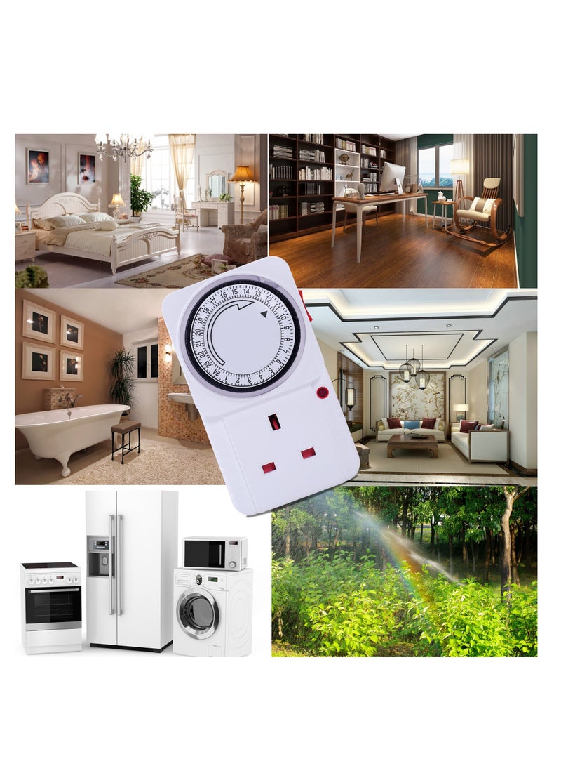 Timer Plug Socket, 24 Hour Programmable Mechanical Timer Plug Switch, Energy Saving UK Plug-in Indoor Timer Socket, for Lights, Indoor Lighting and Home Appliances (13A/3120W, 2 Pack)