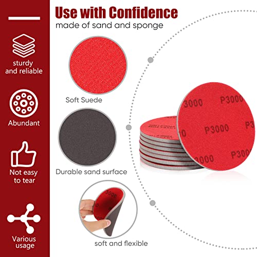 Loopeer 8 Pack Bowling Sanding Pads Bowling Grit Accessories Ball Sanding Sand Pads Polishing Cleaning Kit, 500, 800, 1000, 1200, 1500, 2000, 2500, 3000 for Different Texture(Red, Black,Round) - Image 3