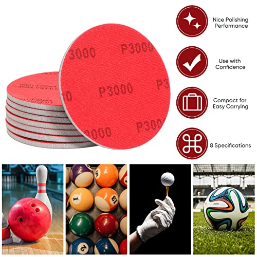 Loopeer 8 Pack Bowling Sanding Pads Bowling Grit Accessories Ball Sanding Sand Pads Polishing Cleaning Kit, 500, 800, 1000, 1200, 1500, 2000, 2500, 3000 for Different Texture(Red, Black,Round) - Image 5