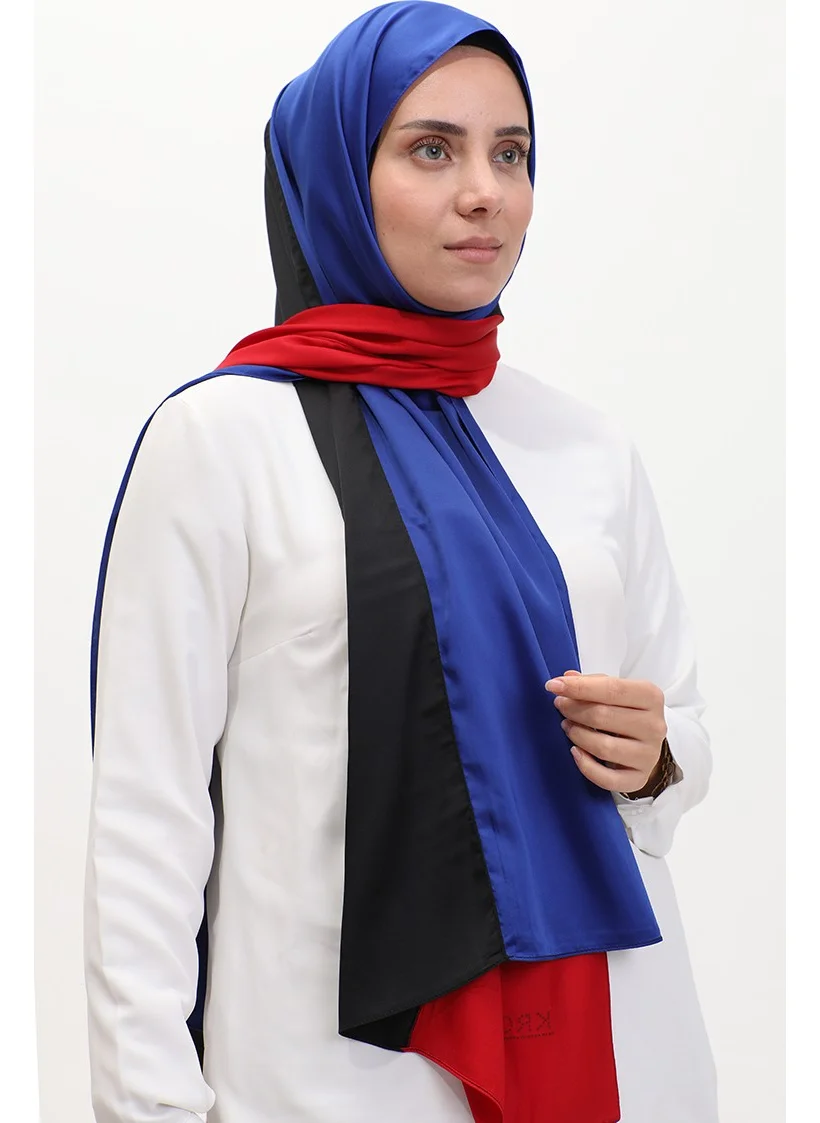Sefa Merve Karaca Tricolor Shawl 81049-06 Red Black Saxe