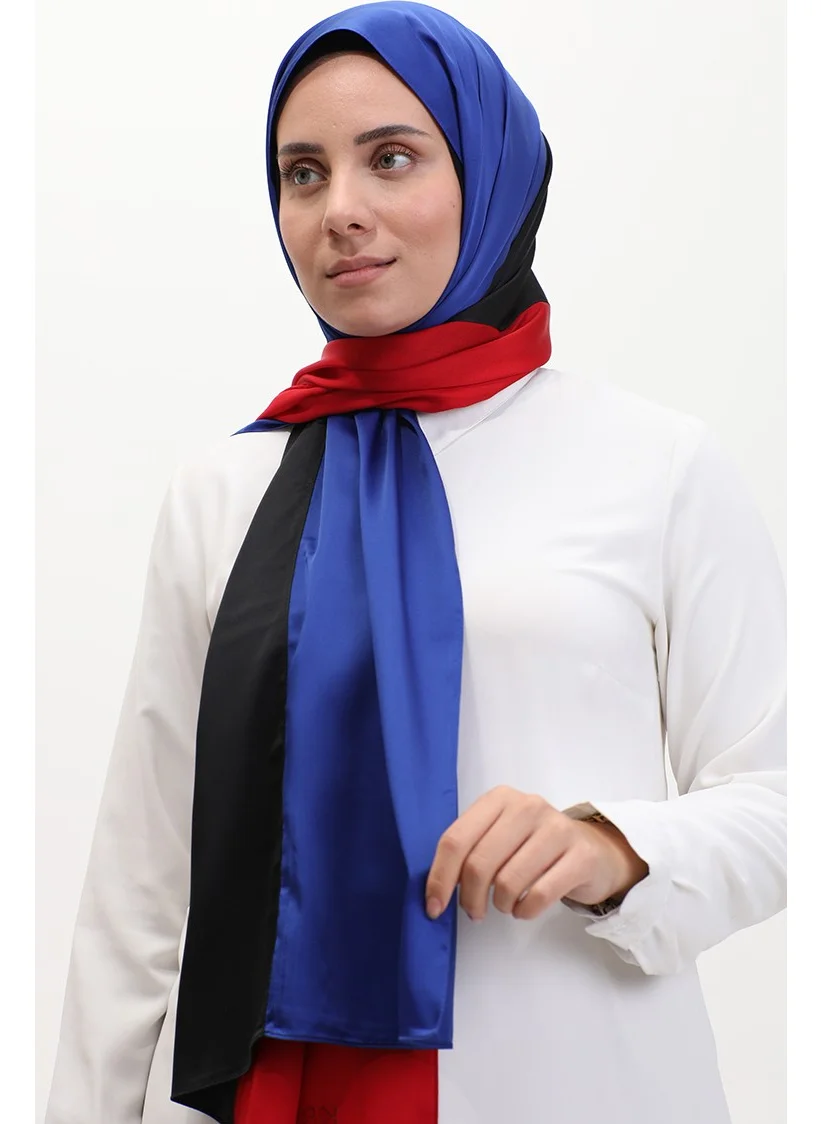 Sefa Merve Karaca Tricolor Shawl 81049-06 Red Black Saxe