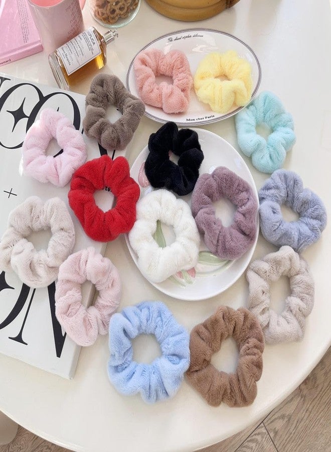 LOCKLUX Plain Multicolor Fur Hair Scrunchies Set for Women & Girls - Soft Hair Scrunchies, Fancy Hair Band, Elastic Rubber Band Hair Accessories | Storng Grip scrunchies for girls and women Pack of 4 at Random Color - Image 1