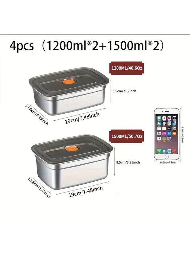 4 Piece Stainless Steel Food Storage Containers 40.58oz 2 Count And 50.72oz 2 Count For Meal Prep Freezing Lunch - Image 3