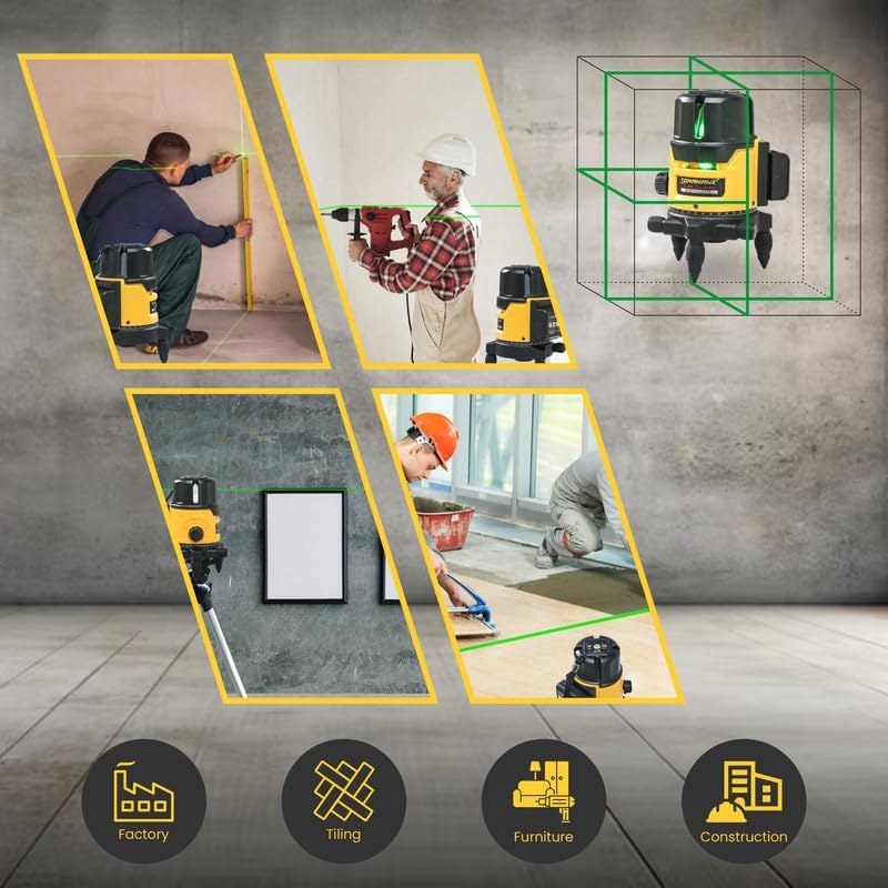 TOMAHAWK® Plastic Professional 5-Line 3D Line Laser Cross Self Leveling, Horizontal and Vertical Green Laser Line - Image 4