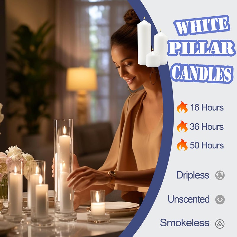 Veiuwa 36 Pcs White Pillar Candles Bulk Setï¼Œ2x3 2x6 2x8 Inch - 12 Each Sizeï¼ŒHurricane Candlesï¼ŒDripless Unscented Smokelessï¼ŒGives You a Better Atmosphere When Organizing an Event Party. - Image 5