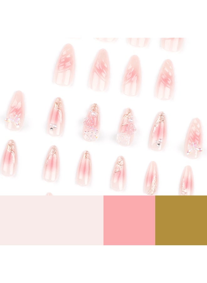 NIKITA.VIVI 24Pcs Press on Nails, False Nails, Fake Nails Set for Women Girls Nail Art Accessories, Press on Nail with Glue Stickers for Easy Apply, Stick on Fingernails Set - Image 3