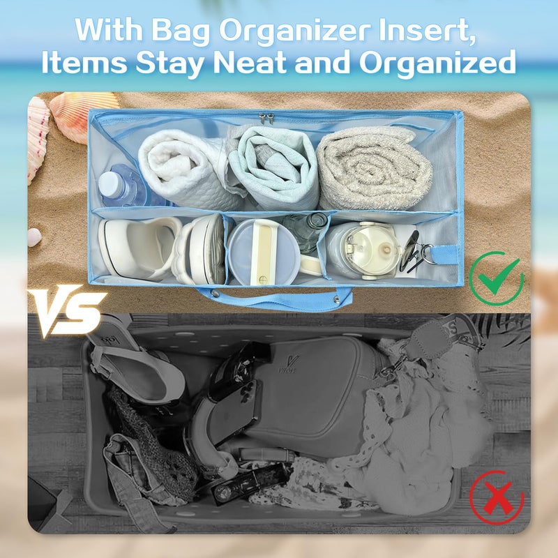 XYFuuee Beach Bag Organizer Inserts for Original Large Bogg Bag Accessories with 8 Removable Metal Fasteners, Lightweight Mesh Insert Divider Pouch, Organizing Rubber Tote, Save Space, Blue XL - Image 3