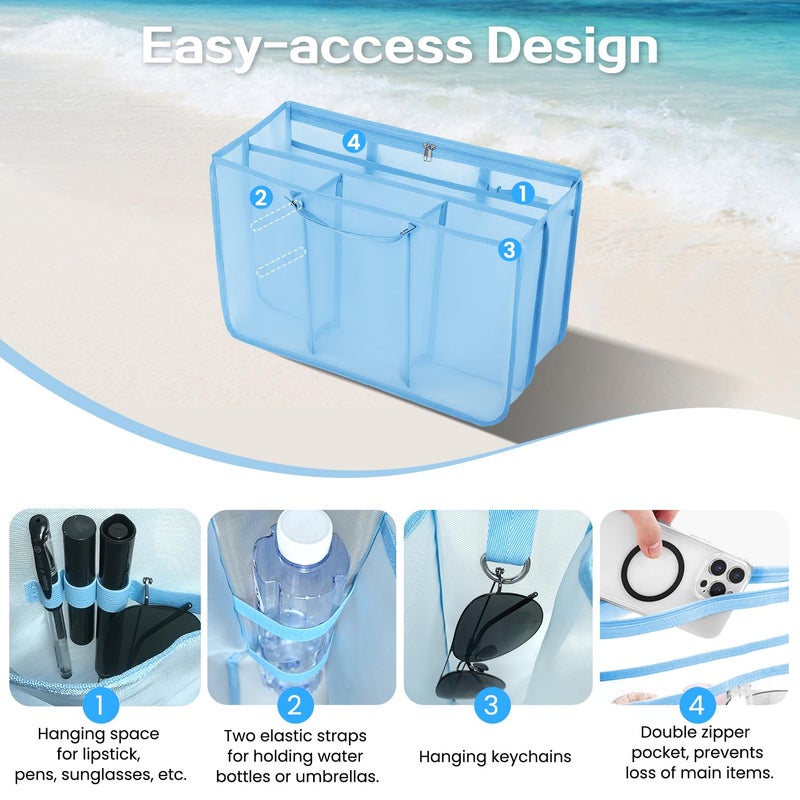 XYFuuee Beach Bag Organizer Inserts for Original Large Bogg Bag Accessories with 8 Removable Metal Fasteners, Lightweight Mesh Insert Divider Pouch, Organizing Rubber Tote, Save Space, Blue XL - Image 4