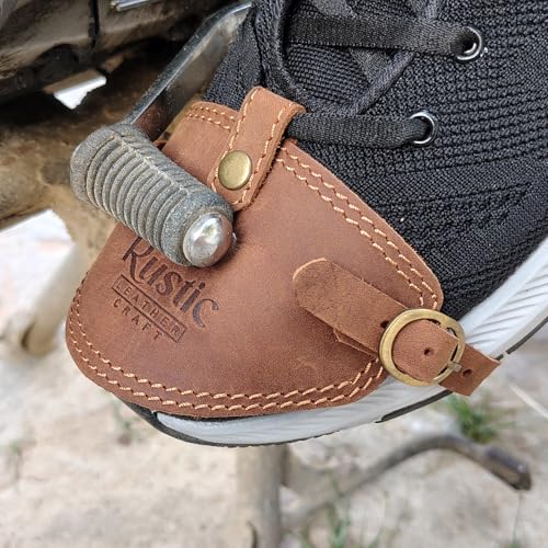 Rustic Leather Craft Leather Shoe Protector for Motorcycle Biker Riding, Adjustable Strap Gear Shift Pad, Anti-Slip Protection, Universal Fit (Rustic Brown) - Image 1