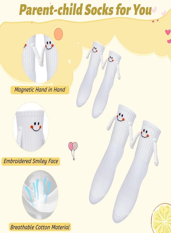 COZYMATE Hand Holding Socks Magnet Funny Novelty Socks that Hold Hands for Couples Family Parent-Child Valentine Gag Gift (US, Alpha, One Size, Regular, Regular, White-Adults(2Pairs)+Kid(1Pair-L) - Image 3