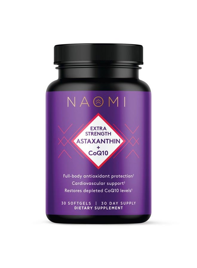 Naomi أستازانتين بقوة إضافية + CoQ10، مضادات أكسدة قابلة للذوبان في الدهون، دعم القلب والأوعية الدموية، زيادة الطاقة، وظيفة المناعة والوظائف الإدراكية، استعادة CoQ10 المستنفد، امتصاص عالي، إمداد لمدة 30 يومًا - Image 1