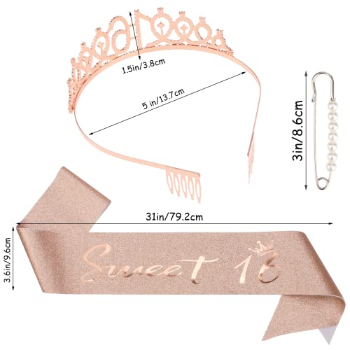 CIEHER 16th Birthday Crown & Sweet 16 Sash & Pearl Pin Set, Birthday Tiara and Crown for Girls, Birthday Girl Sash, Sweet 16 Birthday Decorations for Girls, Sweet Sixteen Gifts - Image 4