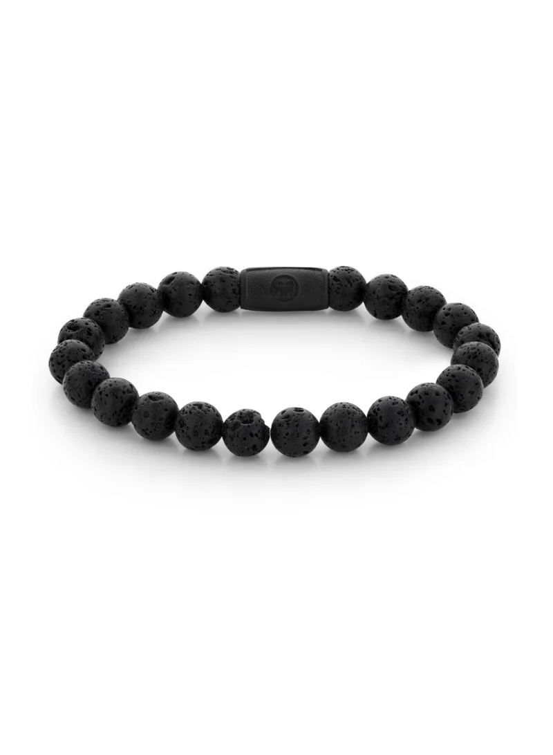Rebel & Rose Men's Black Moon All-Black Beaded Bracelet, 8 mm Lava Stones