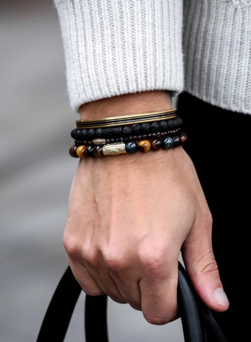 Rebel & Rose Men's Black Moon All-Black Beaded Bracelet, 8 mm Lava Stones