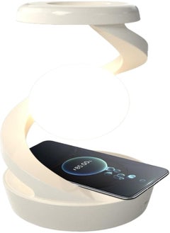 YOMNA Modern Spiral Levitation Bedside Lamp with 3D RGB LED Floating Ball & Wireless Charger – Unique LED Desk Light for Bedroom, Living Room & Office Décor (White)  - Image 1