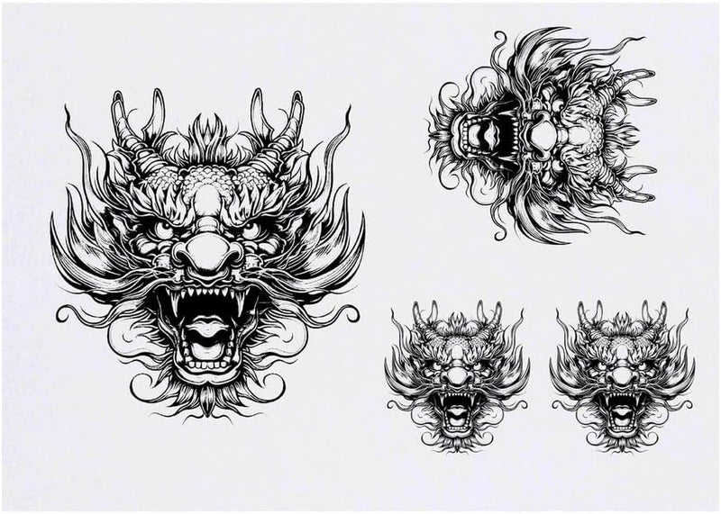 4 x Chinese Dragon Head Temporary Tattoos Water Resistant SkinSafe NonToxic Transfers Mixed Sizes TO00070862