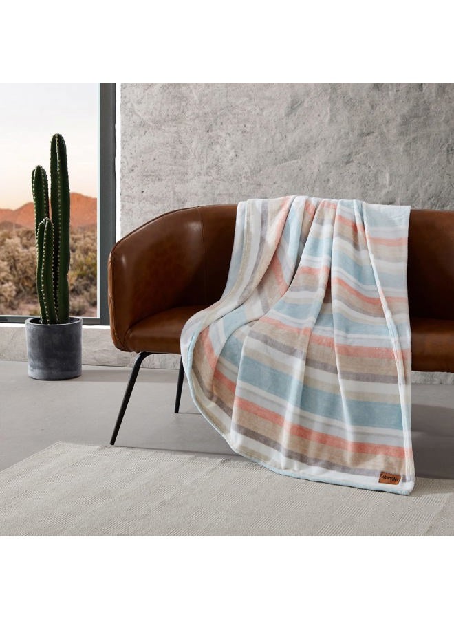 Wrangler Twin Blanket, Ultra Soft Plush Fleece Blanket (Glen Canyon Stripe Blue, Twin) - Image 2