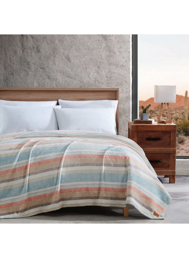 Wrangler Twin Blanket, Ultra Soft Plush Fleece Blanket (Glen Canyon Stripe Blue, Twin) - Image 1