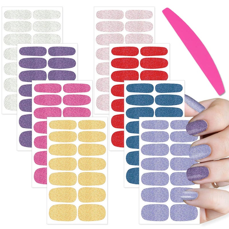 SILPECWEE Nail Polish Strips Glitter Nail Wraps for Women Self Adhesive Gel Nail Strips Sticker Nail Polish Nail Accessories Manicure Stickers with 1pc Nail File (8 Sheets) - Image 1