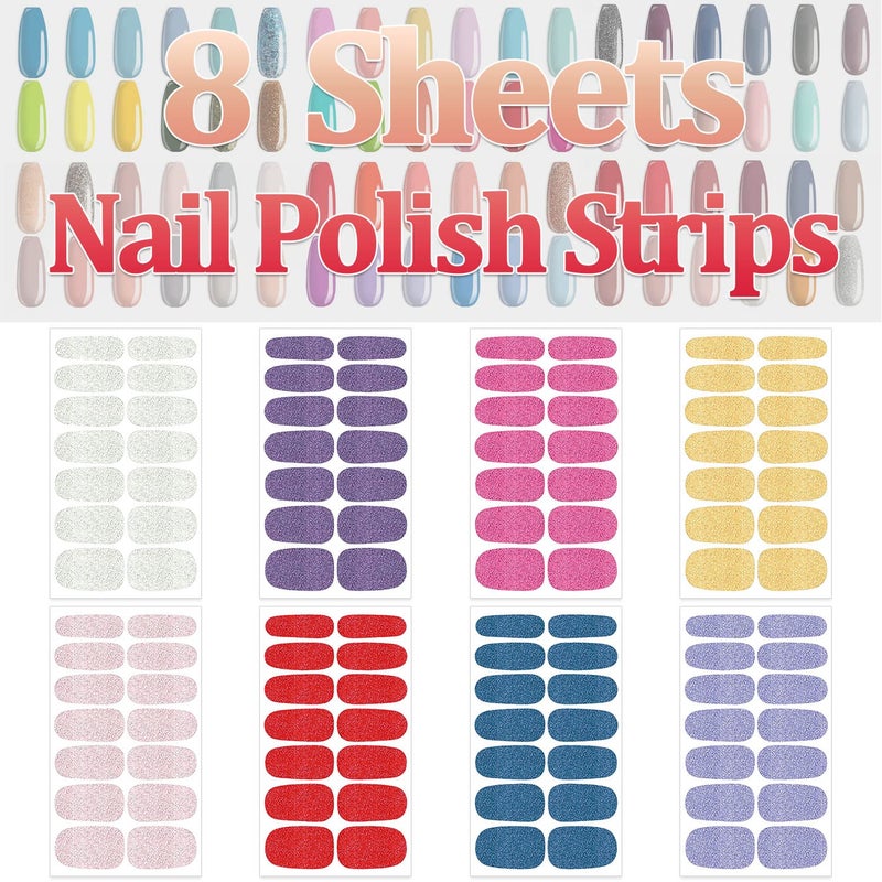 SILPECWEE Nail Polish Strips Glitter Nail Wraps for Women Self Adhesive Gel Nail Strips Sticker Nail Polish Nail Accessories Manicure Stickers with 1pc Nail File (8 Sheets) - Image 2