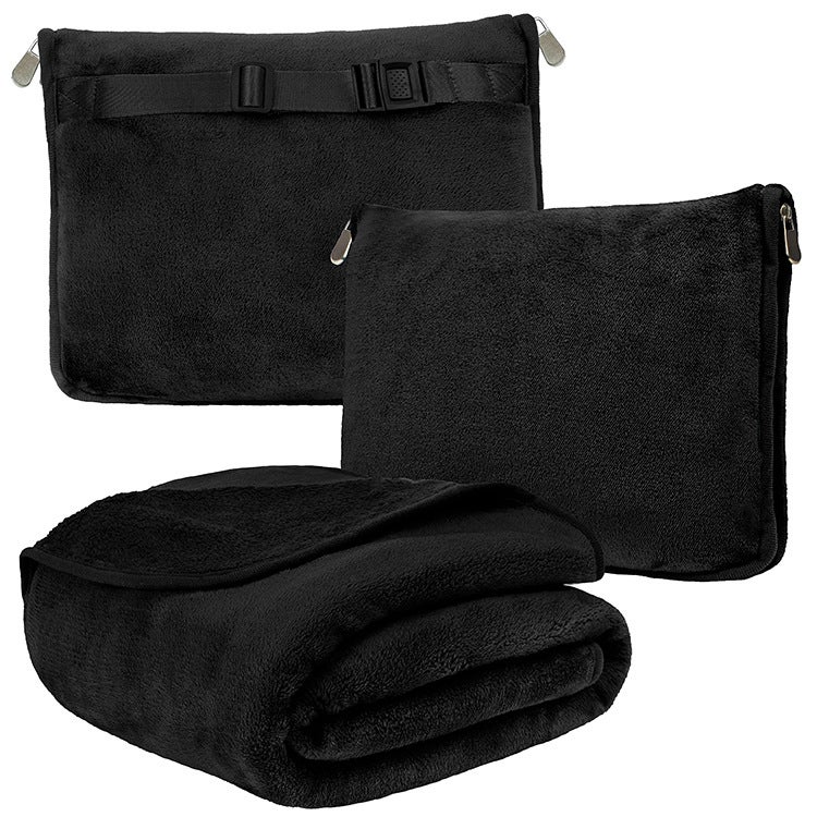 Multifunctional 2-in-1 Car Pillow Blanket Black double zipper 