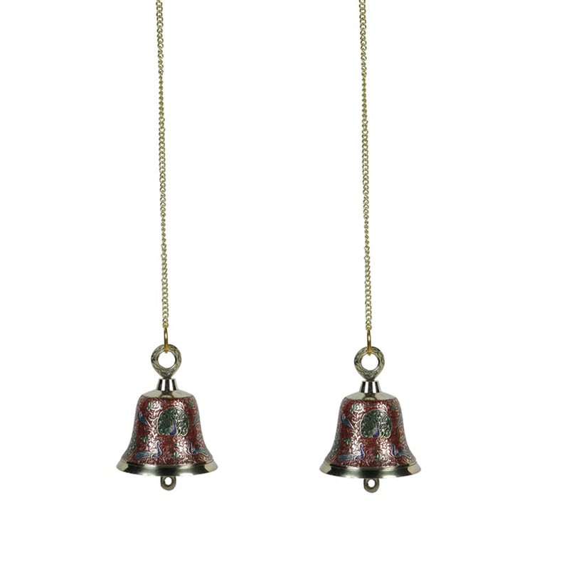 CraftVatika CraftVatika Brass Wall Hanging Bell Ghanti Set of 2 for Pooja Decoration Mandir Home Temple Pooja Decorative Items Ghanti Bell with Deep Sound Puja Bell with Chain and Hook 21 Inch Height  - Image 3