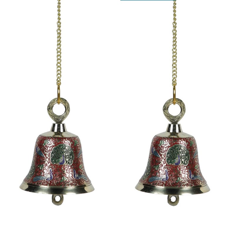 CraftVatika CraftVatika Brass Wall Hanging Bell Ghanti Set of 2 for Pooja Decoration Mandir Home Temple Pooja Decorative Items Ghanti Bell with Deep Sound Puja Bell with Chain and Hook 21 Inch Height  - Image 2