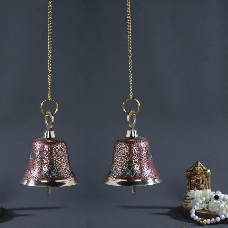 CraftVatika CraftVatika Brass Wall Hanging Bell Ghanti Set of 2 for Pooja Decoration Mandir Home Temple Pooja Decorative Items Ghanti Bell with Deep Sound Puja Bell with Chain and Hook 21 Inch Height  - Image 1