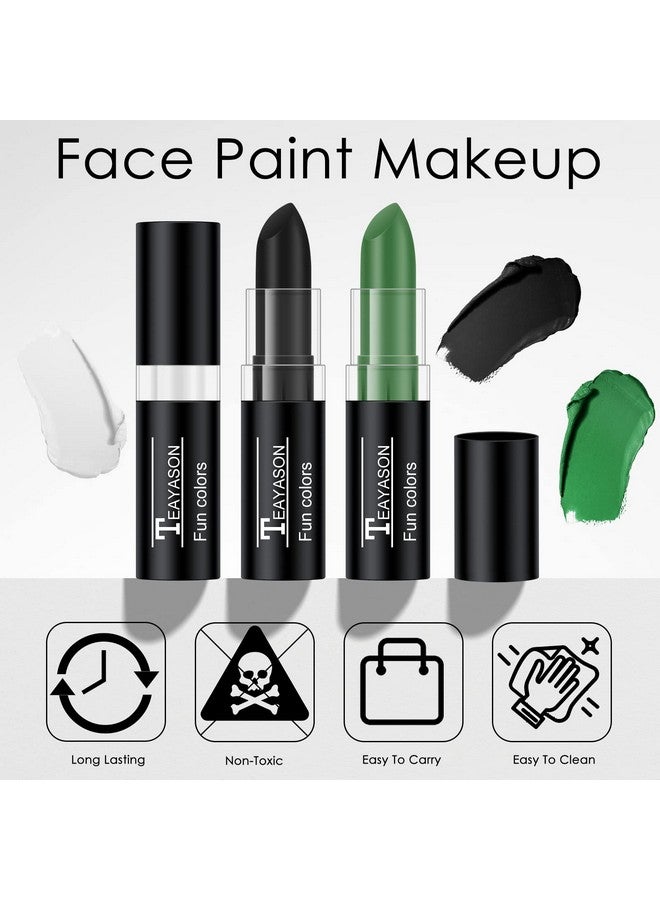 FREEORR 3 Colors Face Body Paint Stick Eye Black Baseball Sticks Face Paint For Baseball/Football/Halloween/Costume Parties Accessories Vampire/Witch/Clown Makeup Face& Body Paint White/Black/Green - Image 4