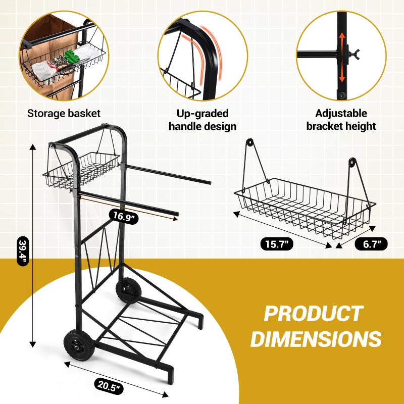 CAROD Upgraded Trash Bag Holder Cart with Storage Basket and Ergonomic Handle, Adjustable Outdoor Leaf Bag Holder from 30-45 Gallon Capacity, Ideal for Yard Clean-Up, Camping, Parties,Leaf Collection - Image 2