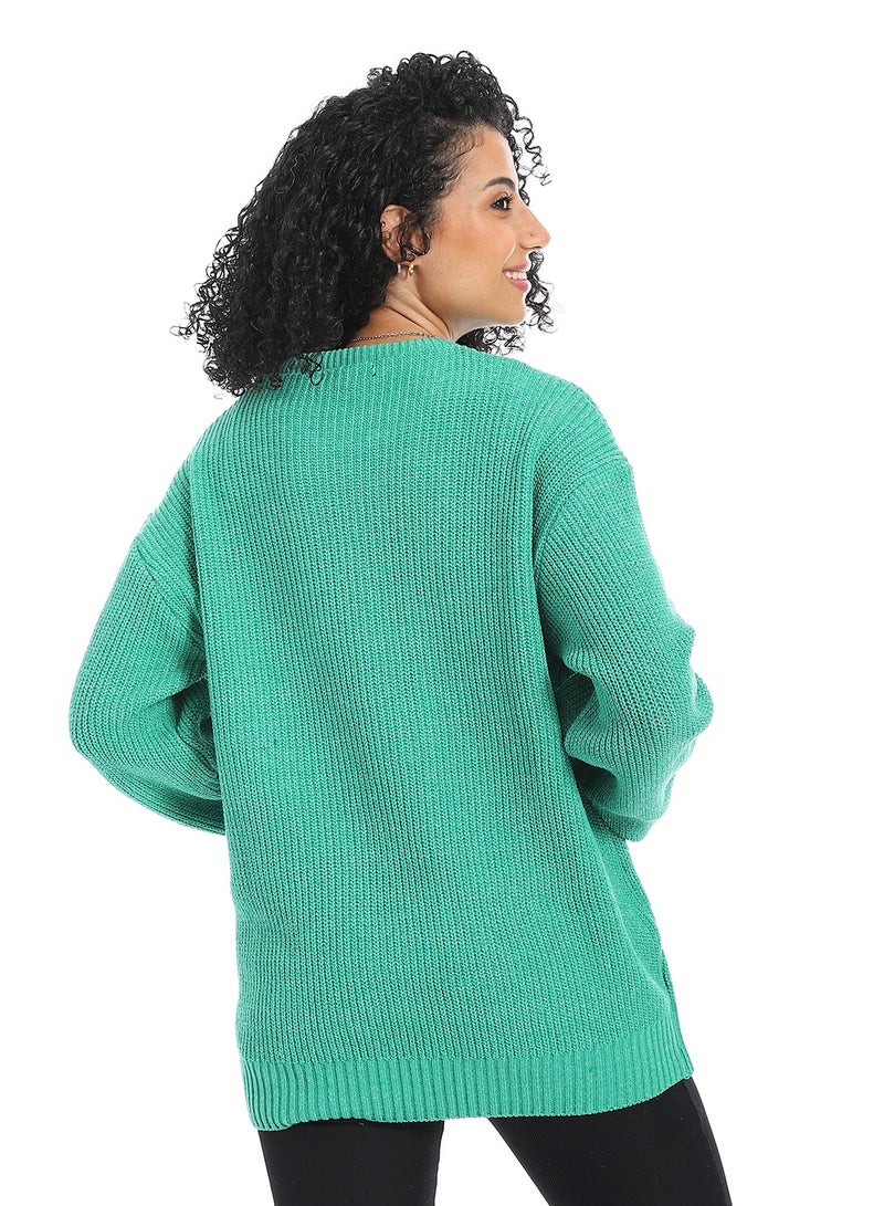 سيزار بلوفر صوف حريمي سادة مزود بتصميمات متعددة - Image 4