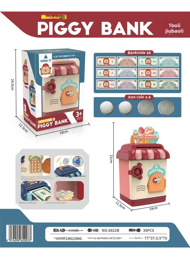 Direct Sale Cartoon Piggy Bank Children's Creative Toys Password Fingerprint Unlock Voice Banknote Can Be Accessed-Color:Ice Cream Shop Fun Piggy Bank  - Image 1