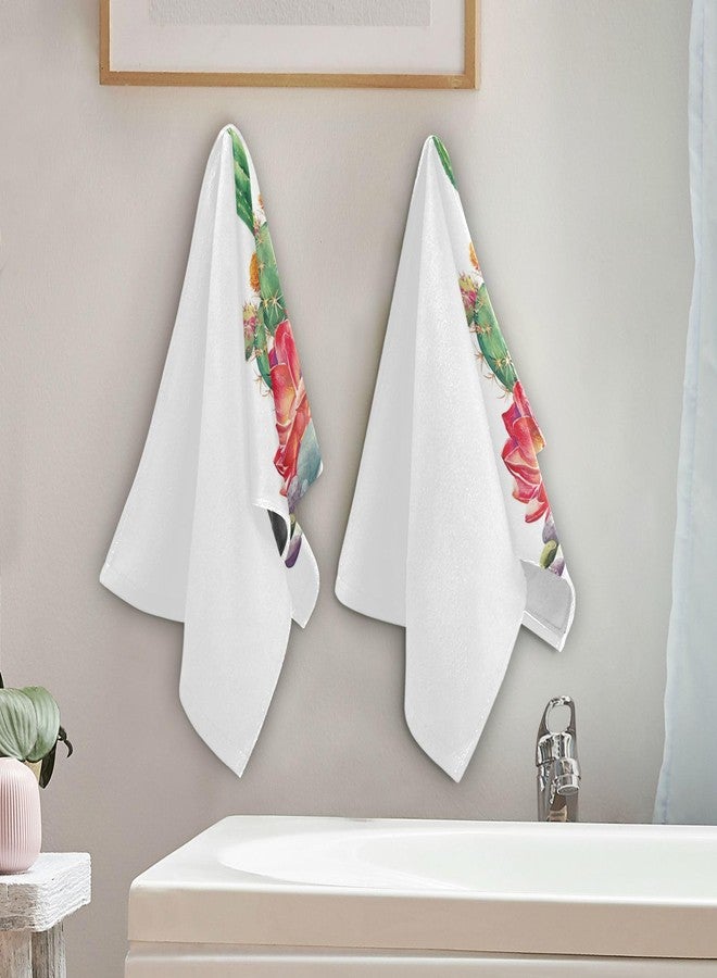 مناشف يد Vdsrup بنقشة الصبار العصاري، مجموعة مناشف صيفية بنقشة الصبار الاستوائي، مكونة من قطعتين من مناشف حمام صغيرة بنقشة الزهور، ومنشفة وجه ناعمة للضيوف، وديكورات حمام، ومناشف أطباق شاي رقيقة للمطبخ، مقاس 14×28 بوصة - Image 3