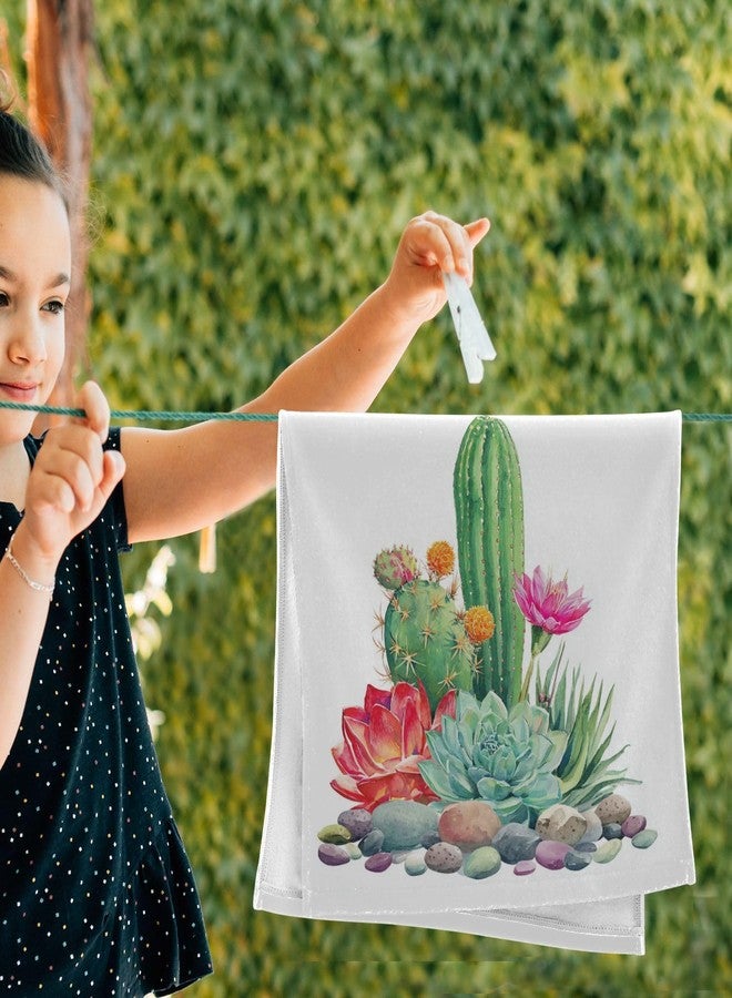 مناشف يد Vdsrup بنقشة الصبار العصاري، مجموعة مناشف صيفية بنقشة الصبار الاستوائي، مكونة من قطعتين من مناشف حمام صغيرة بنقشة الزهور، ومنشفة وجه ناعمة للضيوف، وديكورات حمام، ومناشف أطباق شاي رقيقة للمطبخ، مقاس 14×28 بوصة - Image 4