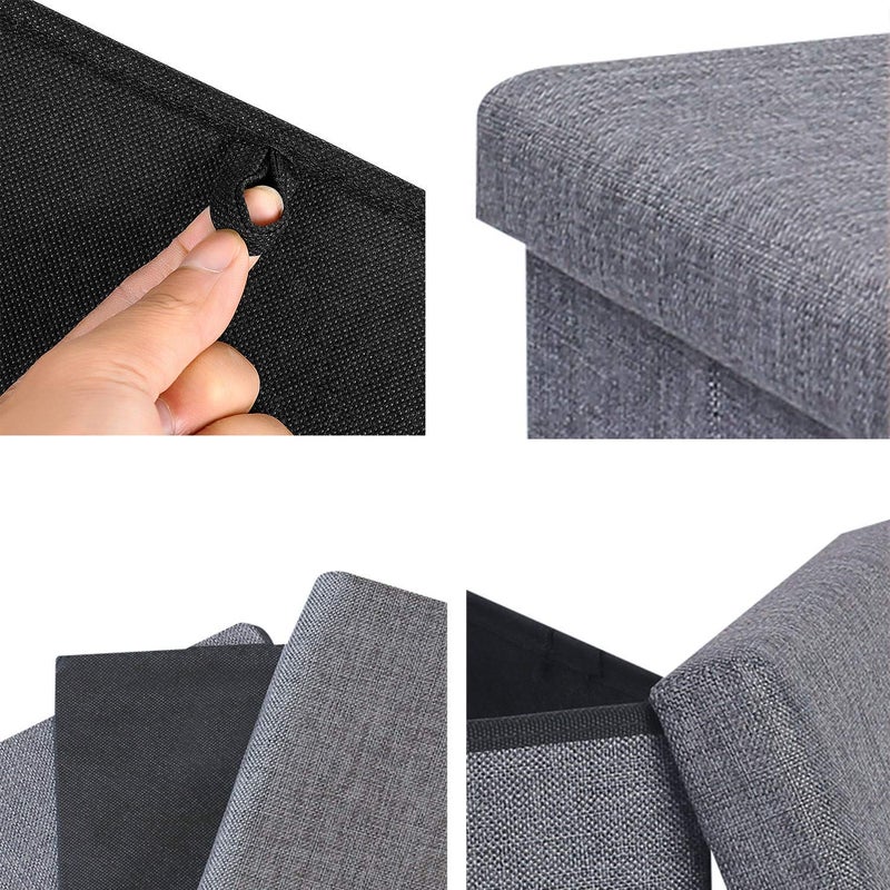 ASUVI Storage Ottoman Foldable Cube Ottoman with Storage for Children Foot Rest Cloth Foot Stools and Ottomans with Memory Foam and Faux Linen Seat 29 X 27 X 27 CM LinenBlack - Image 5