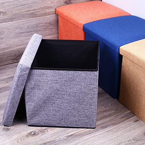 ASUVI Storage Ottoman Foldable Cube Ottoman with Storage for Children Foot Rest Cloth Foot Stools and Ottomans with Memory Foam and Faux Linen Seat 29 X 27 X 27 CM LinenBlack - Image 2
